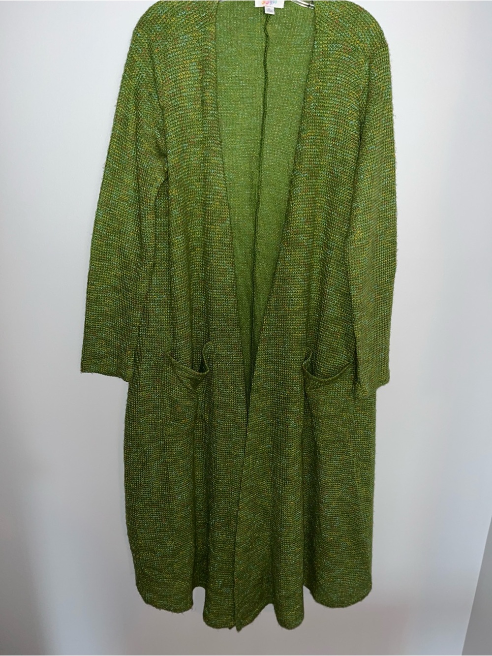Women’s Lularoe Green Open-Front Long Cardigan Sweater, 50” long